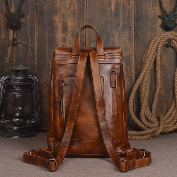 Men's fashion head layer leather, vegetable tanned leather bag, hand polishing color, personalized lady backpack, large capacity computer bag - Image 2