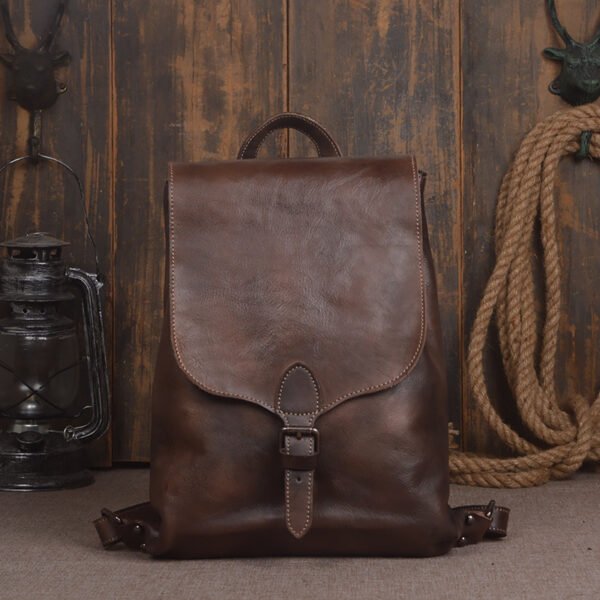 Men's fashion head layer leather, vegetable tanned leather bag, hand polishing color, personalized lady backpack, large capacity computer bag - Image 7