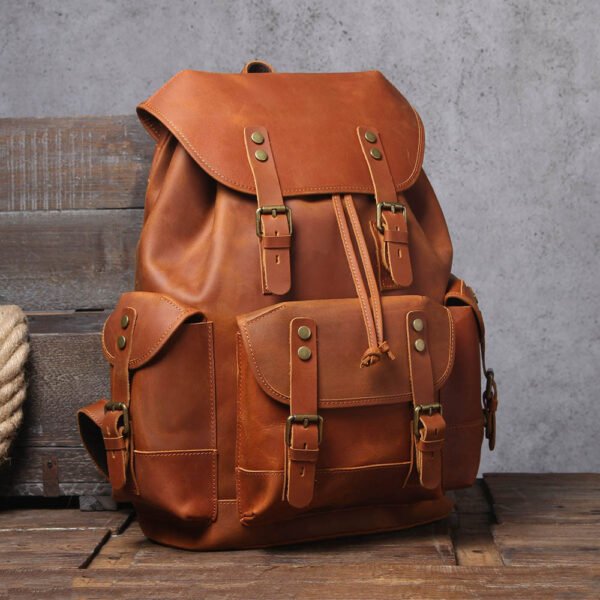 Men's Retro Large Capacity First Layer Cowhide Backpack - Image 4