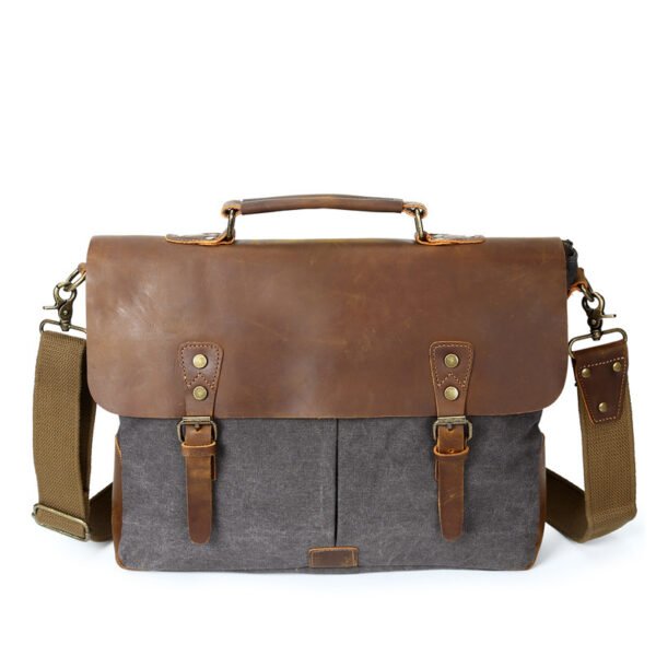 The source document man satchel Canvas Bag Shoulder Handbag retro computer with crazy horse leather bag - Image 8