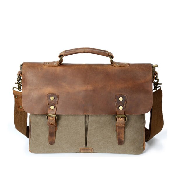 The source document man satchel Canvas Bag Shoulder Handbag retro computer with crazy horse leather bag - Image 10