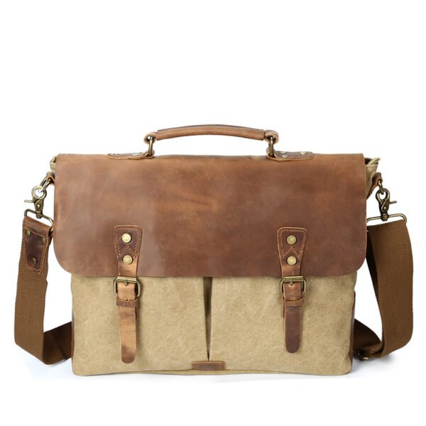 The source document man satchel Canvas Bag Shoulder Handbag retro computer with crazy horse leather bag - Image 6