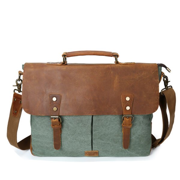 The source document man satchel Canvas Bag Shoulder Handbag retro computer with crazy horse leather bag - Image 9