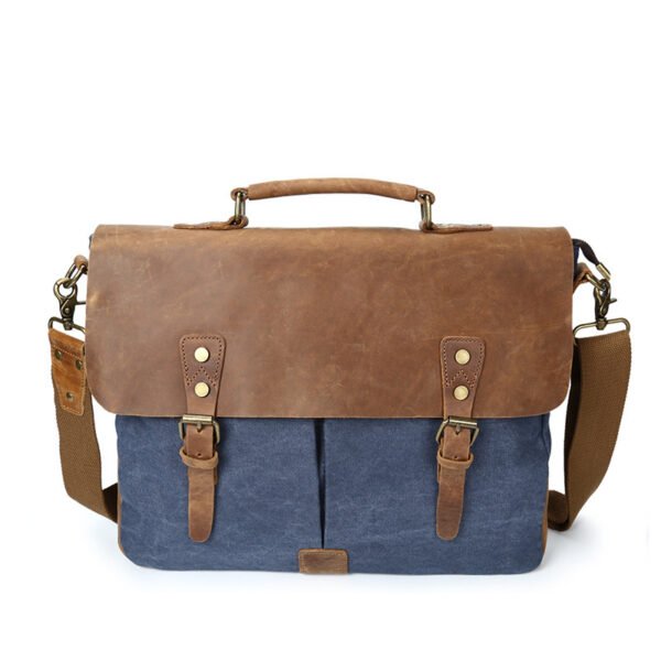 The source document man satchel Canvas Bag Shoulder Handbag retro computer with crazy horse leather bag - Image 7