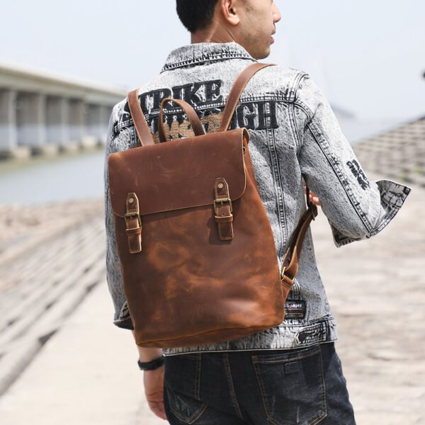 New Simple Retro First Layer Cowhide Backpack - Image 2