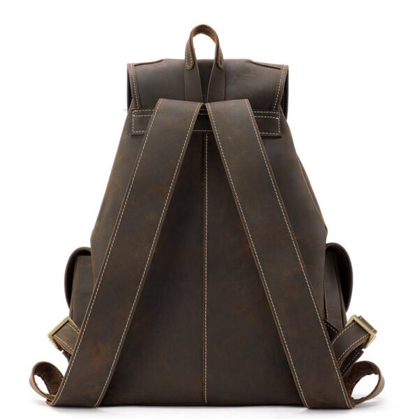 Men's Large-Capacity Water-Repellent Head Layer Leather Backpack - Image 4