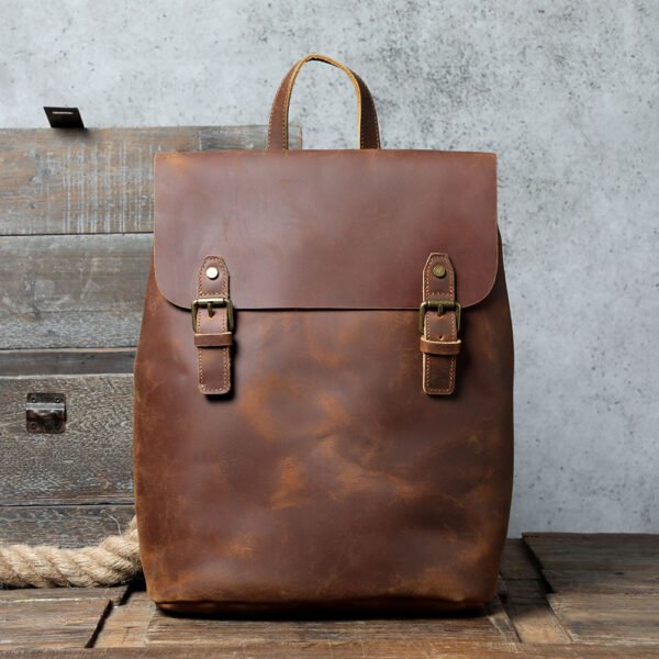 New Simple Retro First Layer Cowhide Backpack - Image 5