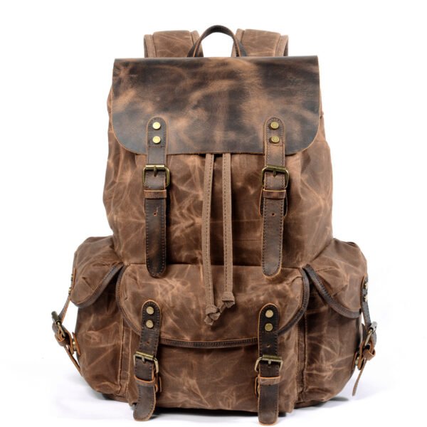 Student Rucksack Retro Backpack Drawstring Men Oil Wax Canvas Bag - Image 6