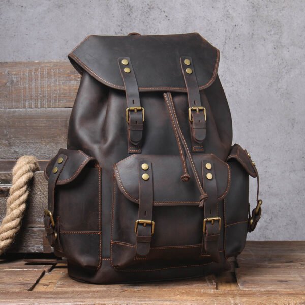 Men's Retro Large Capacity First Layer Cowhide Backpack - Image 2