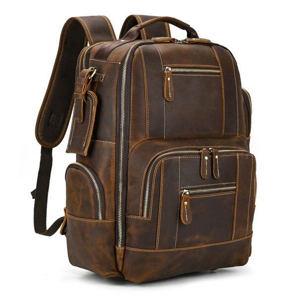 Men's Retro Backpack Student School Bag Large Capacity Leather Backpack - Image 3