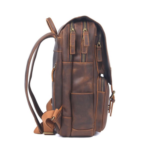 Men's Retro Backpack Student School Bag Large Capacity Leather Backpack - Image 4