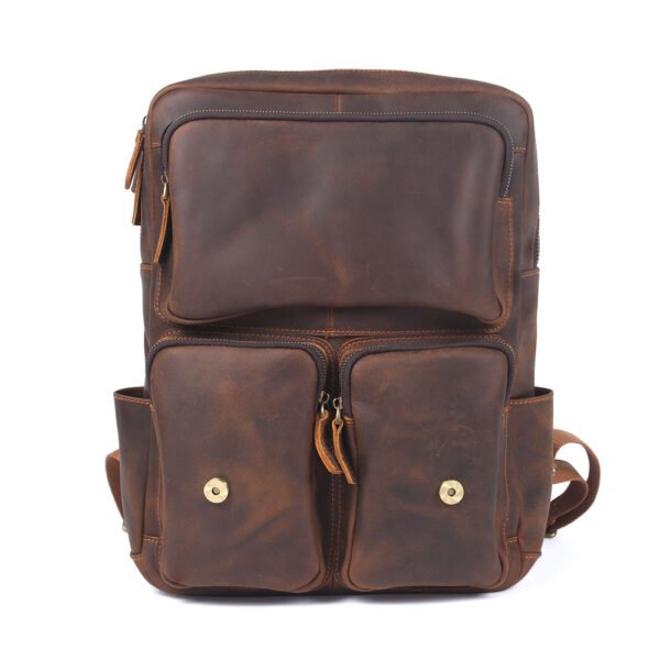 Men's Retro Backpack Student School Bag Large Capacity Leather Backpack - Image 5